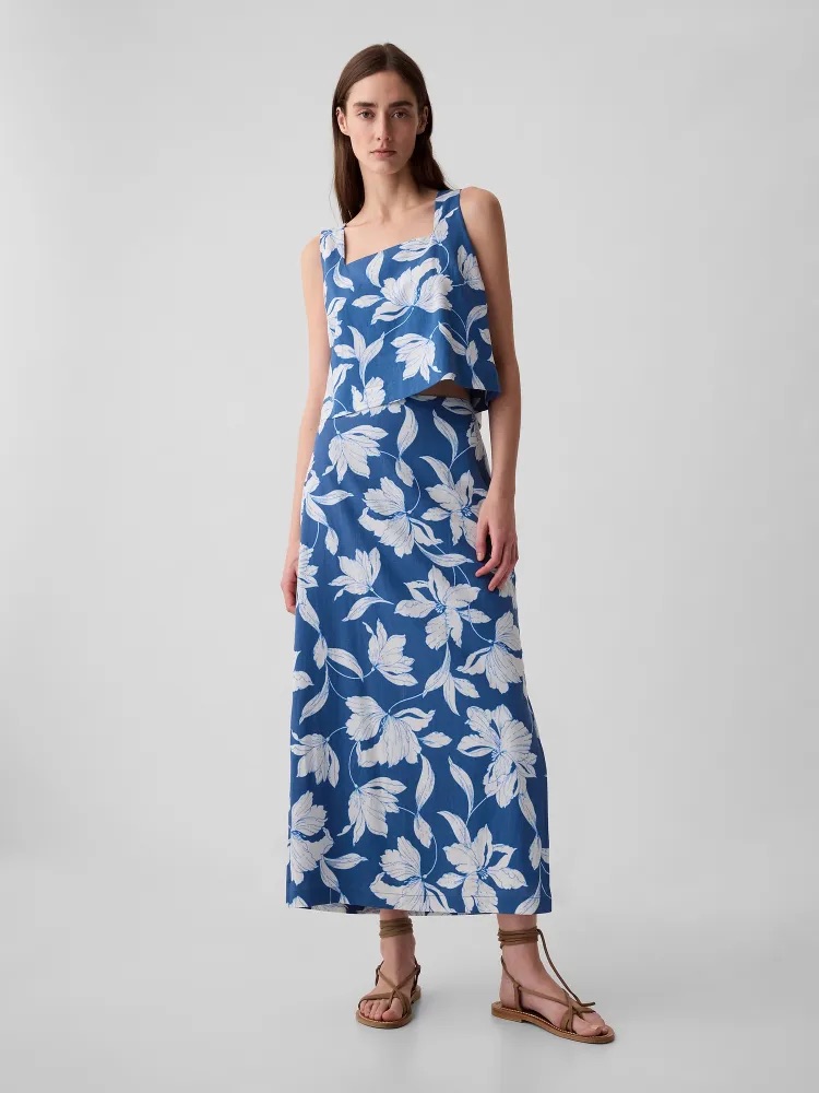 GAP Lněná maxi sukně modrá Velikost: XS