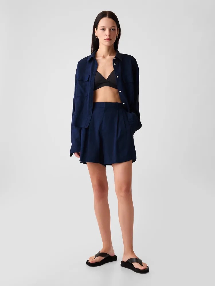 GAP Lněné kraťasy high rise tmavě modrá Velikost: S