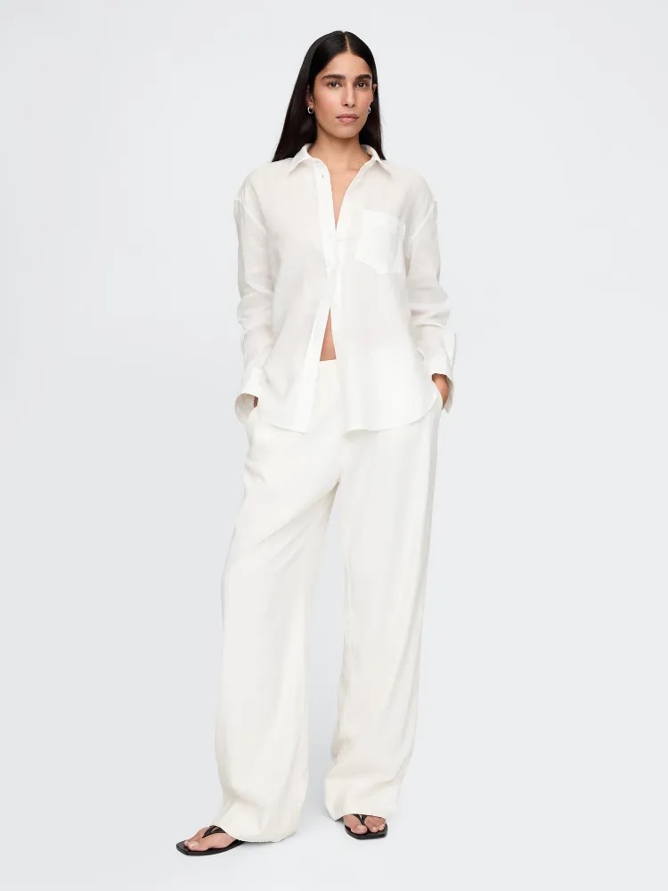 GAP Lněná oversize košile Big Shirt bílá Velikost: XXS