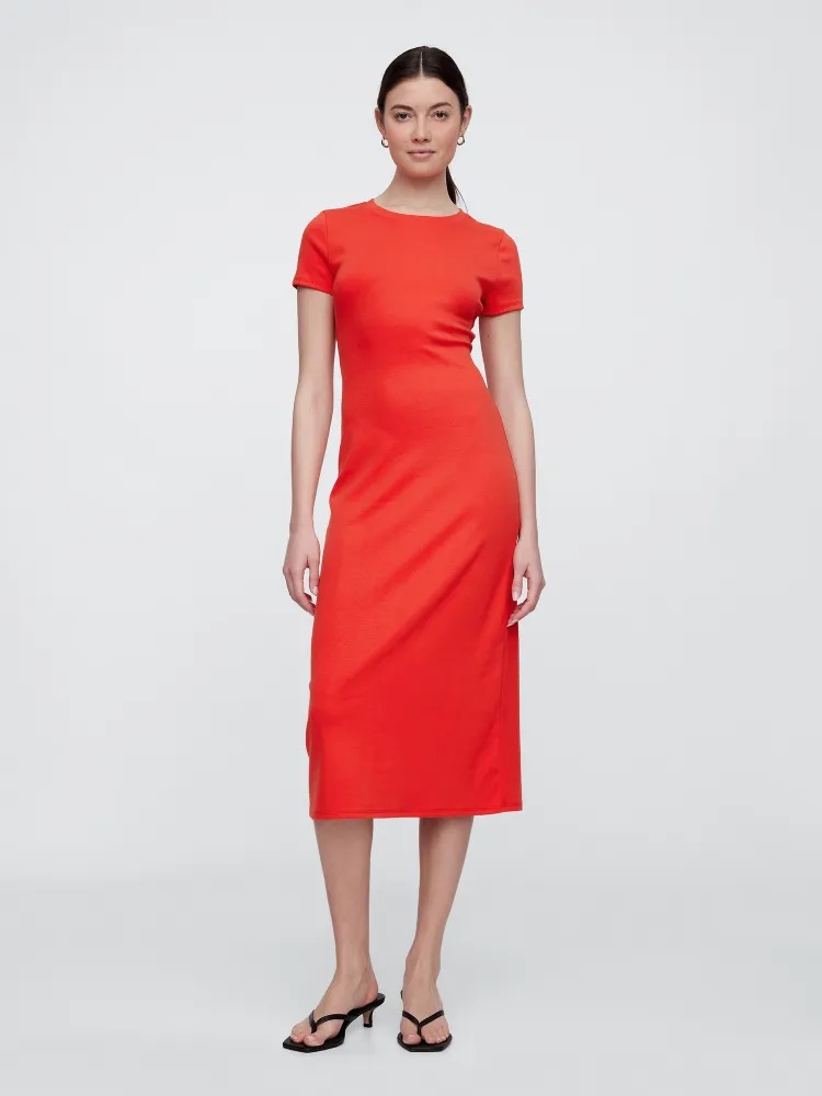 GAP Úpletové midi šaty s průstřihy červená Velikost: L