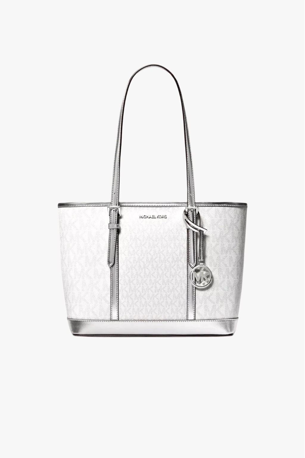 Michael Kors Jet Set Travel SM TZ Shldr Tote silver monogram dámská kabelka