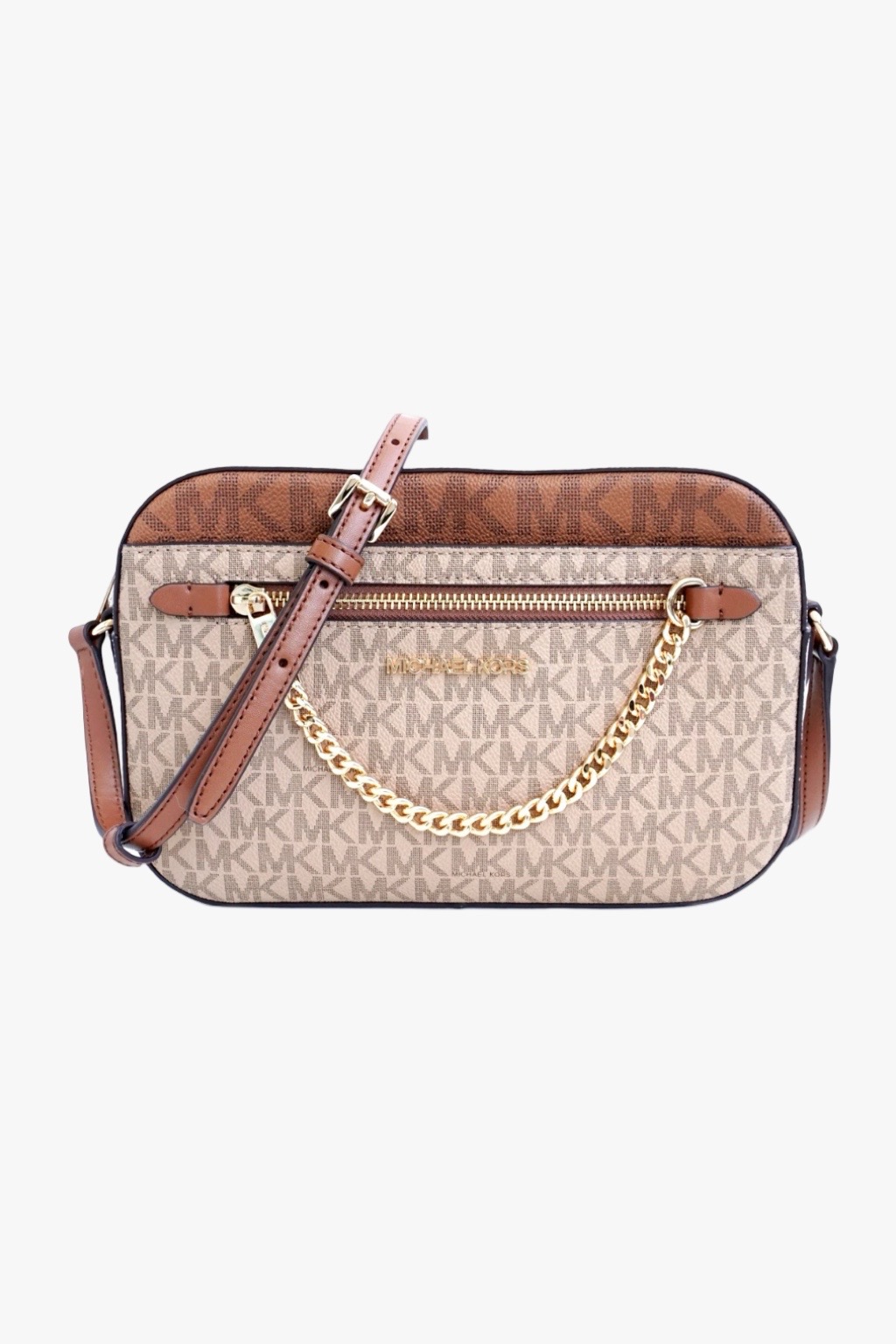 Michael Kors JET SET ITEM crossbody chain monogram camel multi dámská kabelka