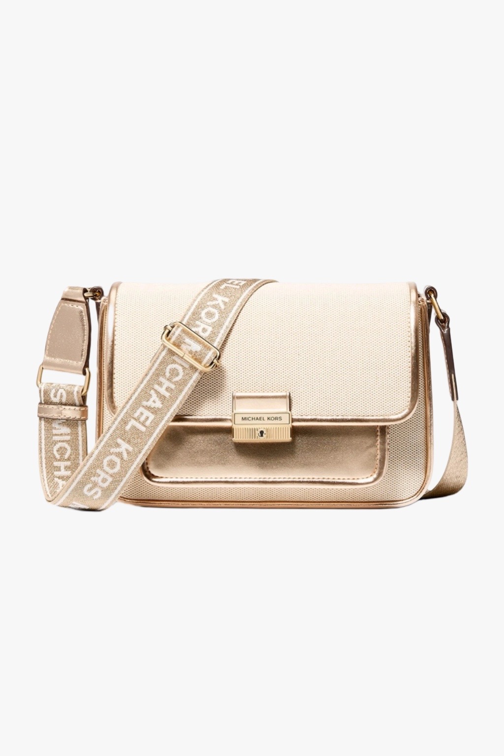 Michael Kors BRADSHAW MD pkt messenger jacquard natural pale gold dámská kabelka