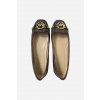 Matně hnědé značkové baleríny z ekokůže doplněné zlatými prvky style it.cz