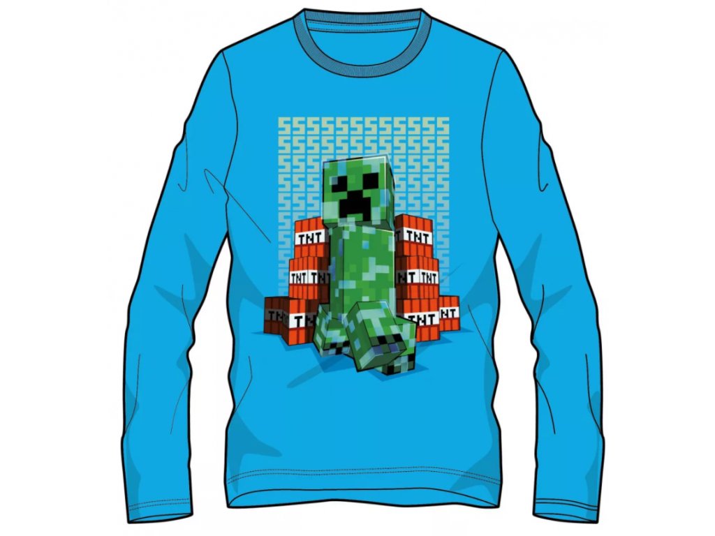 Minecraft tričko Creeper a TNT světle modré dětské