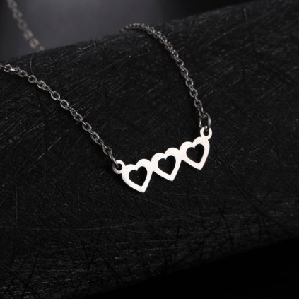 Řetízek s přívěskem - spojená srdce Tres, stříbrná ocel