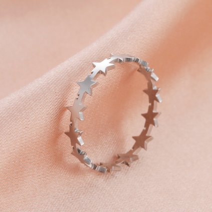 Prsten s nastavitelnou velikostí - hvězdičky, stříbrná ocel