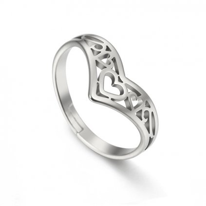 Prsten s nastavitelnou velikostí - srdce Soria, stříbrná ocel