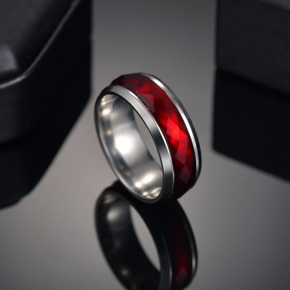 Prsten Fabulous s červeným motivem, stříbrná ocel