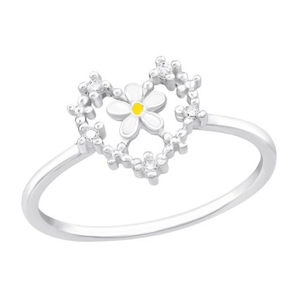 Stříbrný prsten Květina v srdci se zirkony (CZ) (Velikost prstenu EU 49)