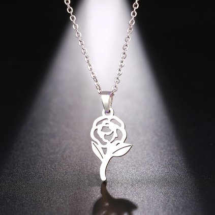 Řetízek s přívěskem - růže Classic, stříbrná ocel