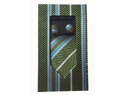 Dárkový set kravata, kapesníček a manžetové knoflíčky zelený