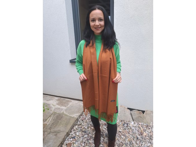 Dlouhá kašmírová šála rezavě hnědá