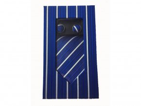 Dárkový set kravata, kapesníček a manžetové knoflíčky modrý