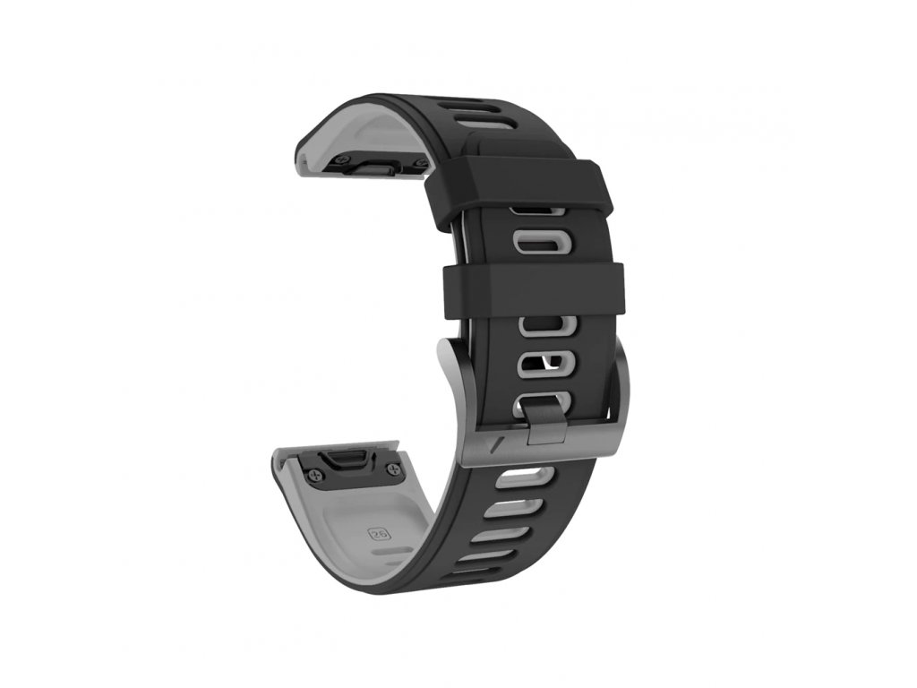 Silikonový gumový řemínek pro Garmin Fenix 22 mm COLOR černý/šedý EASYFIT/QUICKFIT
