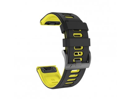 Silikonový gumový řemínek pro Garmin Fenix 22 mm COLOR černý/žlutý EASYFIT/QUICKFIT