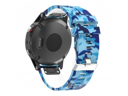 Silikonový gumový řemínek pro Garmin Fenix 22 mm CAMO maskáčový modrý EASYFIT/QUICKFIT