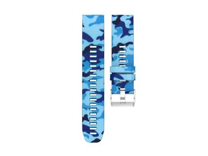 Silikonový gumový řemínek pro Garmin Fenix 22 mm CAMO maskáčový modrý EASYFIT/QUICKFIT