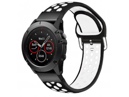 Silikonový gumový řemínek pro Garmin Fenix 26 mm SPORT V2 černý/bílý EASYFIT/QUICKFIT