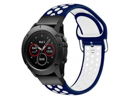 Silikonový gumový řemínek pro Garmin Fenix 26 mm SPORT V2 modrý/bílý EASYFIT/QUICKFIT