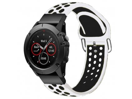 Silikonový gumový řemínek pro Garmin Fenix 26 mm SPORT V2 bílý/černý EASYFIT/QUICKFIT