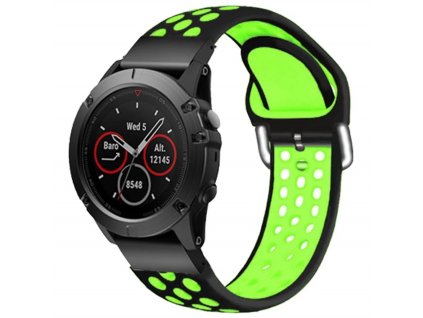 Silikonový gumový řemínek pro Garmin Fenix 22 mm SPORT V2 černý/zelený EASYFIT/QUICKFIT