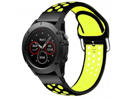 Silikonový gumový řemínek pro Garmin Fenix 22 mm SPORT V2 černý/žlutý EASYFIT/QUICKFIT