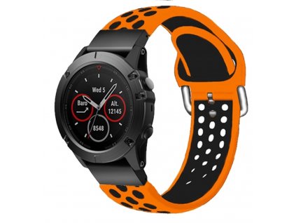 Silikonový gumový řemínek pro Garmin Fenix 22 mm SPORT V2 oranžový/černý EASYFIT/QUICKFIT