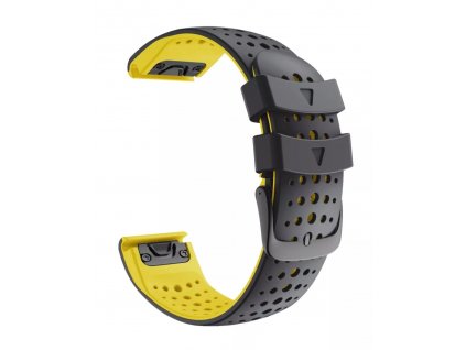 Silikonový gumový řemínek pro Garmin Fenix 22 mm AIR černý/žlutý EASYFIT/QUICKFIT