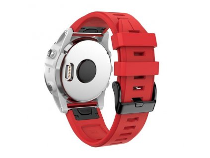 Silikonový gumový řemínek pro Garmin Fenix 5s/6s 20 mm LINE červený QuickFit černá přezka