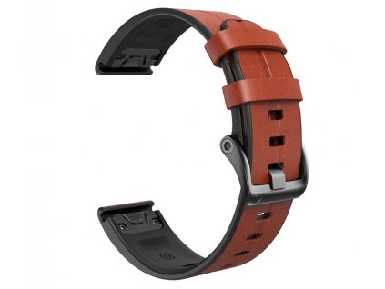 Kožený silikonový řemínek COMFORT tmavě hnědý pro Garmin Fenix 22mm EASYFIT/QUICKFIT