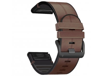 Kožený silikonový řemínek COMFORT V2 tmavě hnědý pro Garmin Fenix 22mm QuickFit