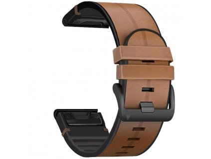 Kožený silikonový řemínek COMFORT V2 světle hnědý pro Garmin Fenix 26mm QuickFit