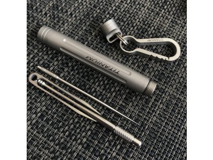Titanové kovové párátko pinzeta nástroj na čištění uší uchošťour na klíče klíčenka