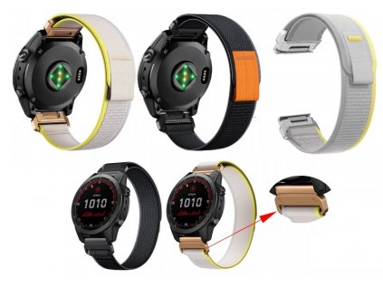 TRAIL 20mm nylonový řemínek trailový tah béžový černý pro Garmin Fenix QuickFit