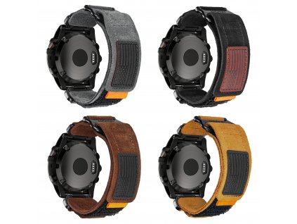 SUEDE 22mm prošívaný černý hnědý kožený semišový řemínek Garmin Fenix Epix 2 QuickFit