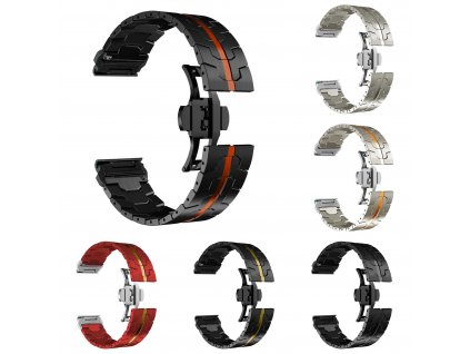 METALLIC 26mm Ocelový kovový řemínek pro Garmin Fenix stříbrný černý EASYFIT/QUICKFIT