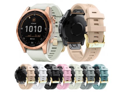 SEVEN 20mm GOLD silikonový řemínek pro Garmin Fenix černý bílý QuickFit Zlatá spona přezka