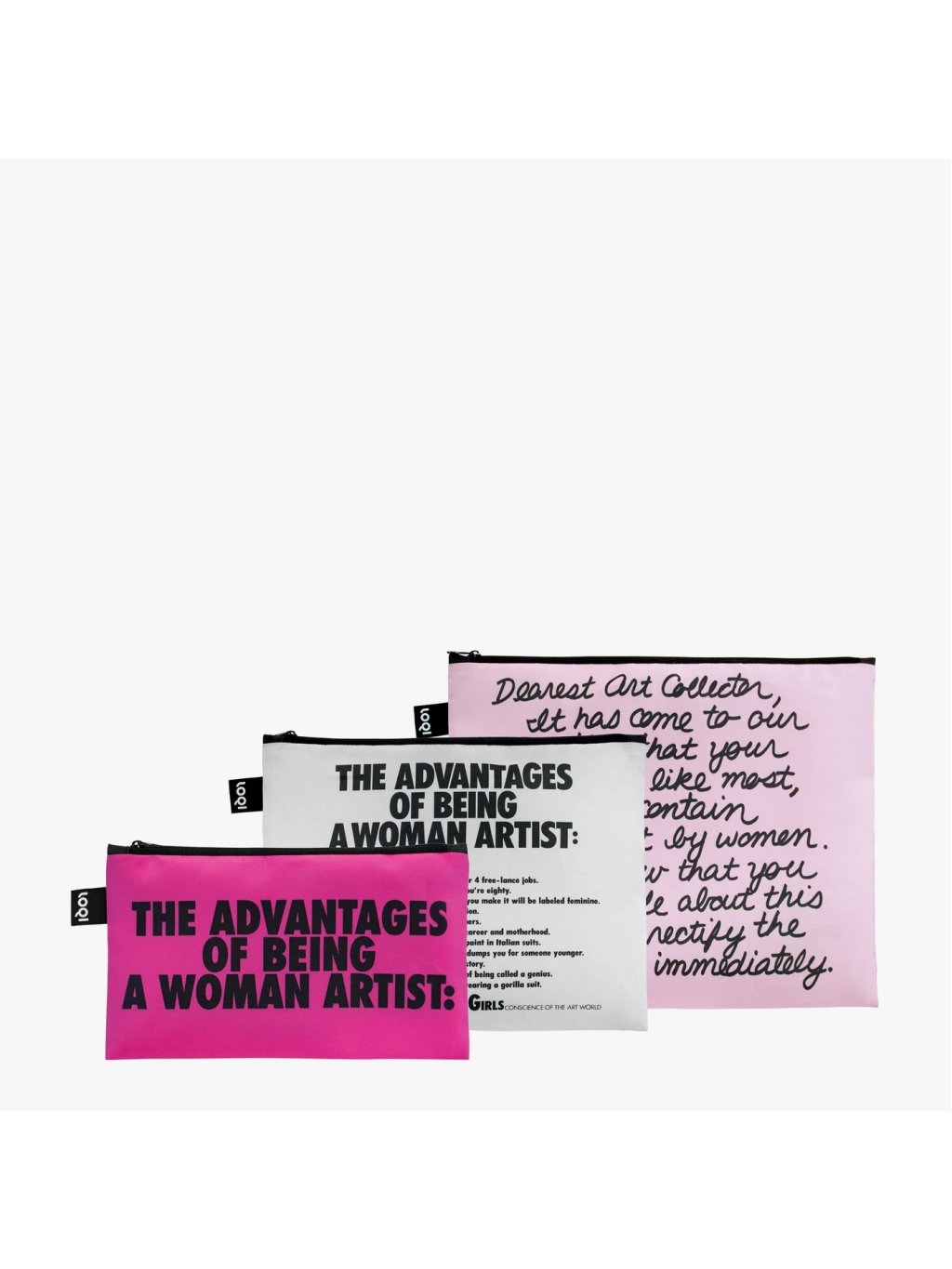 Taštičky na zips 3 ks LOQI GUERRILLA GIRLS Dearest Art Collector and The Advantages Of Bein