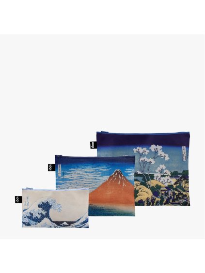 Taštičky na zips 3 ks LOQI KATSUSHIKA HOKUSAI Fuji from Gotenyama, Red Fuji & Wave
