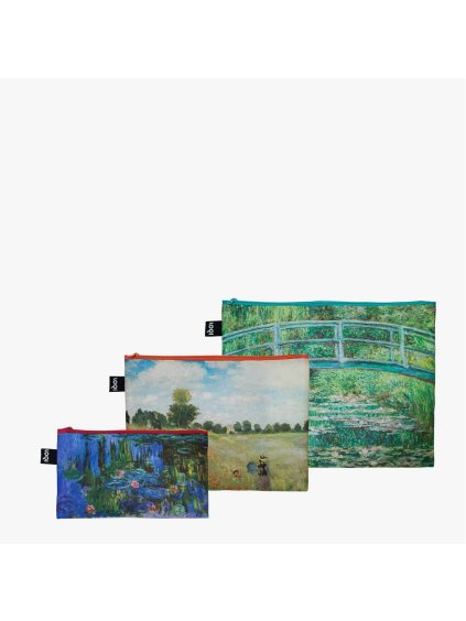 Taštičky na zips 3 ks LOQI CLAUDE MONET The Japanese Footbridge, Wild Poppies near Argenteu