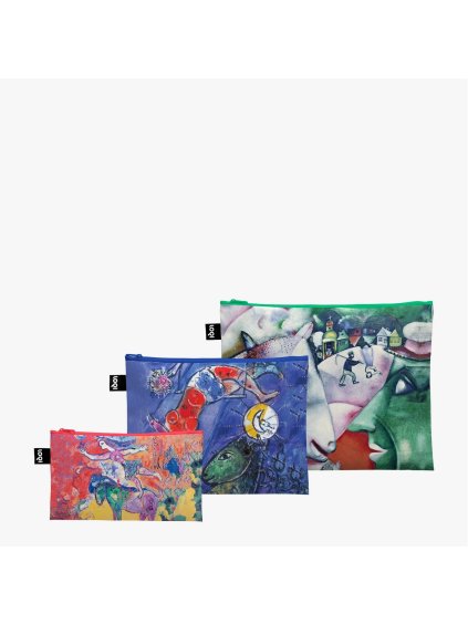 Taštičky na zips 3 ks LOQI MARC CHAGALL I and the Village, Blue Circus