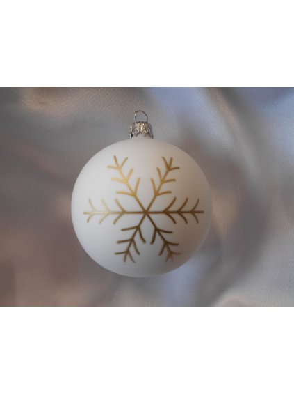 Stredná vianočná guľa s vločkou 6 ks - biela/zlatá