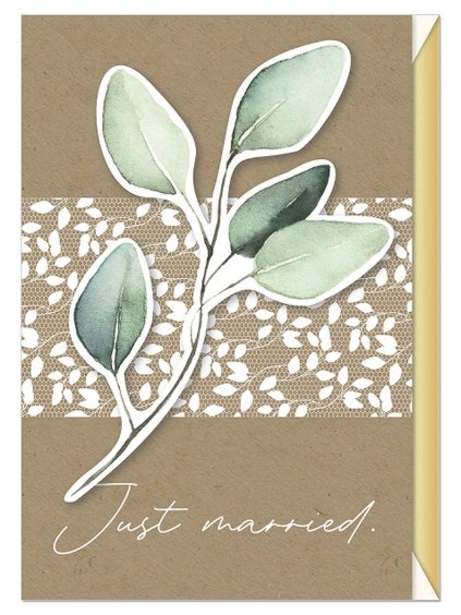 Svadobné prianie s obálkou Artebene Just Married Eucalyptus
