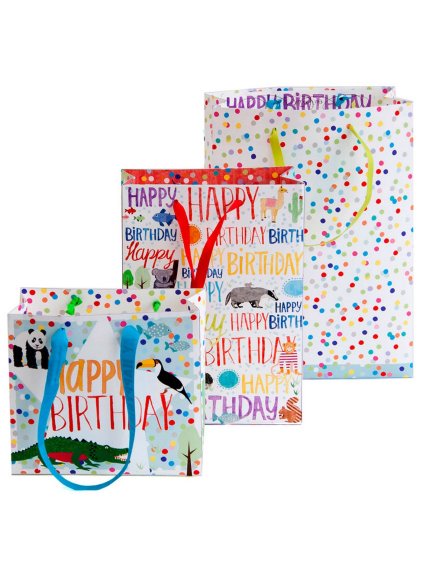 Darčeková taška set 3 veľ. Artebene Happy Birthday & Animals & Dots