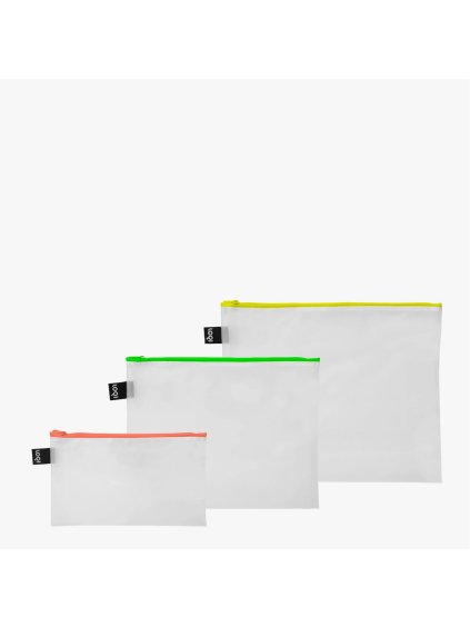 Taštičky na zips 3 ks LOQI TRANSPARENT Milky Neon