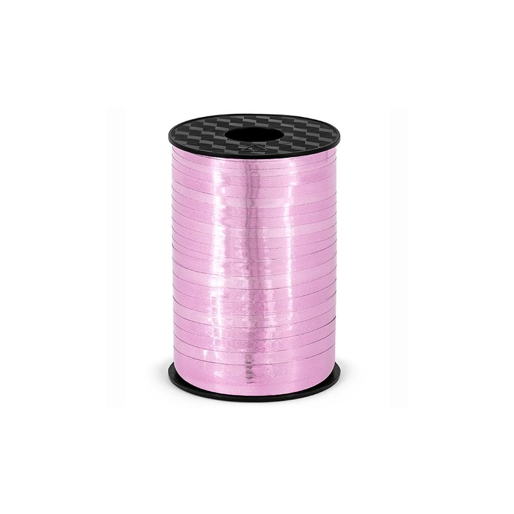 Stuha plastová vázací metalická růžová 5mm/225m
