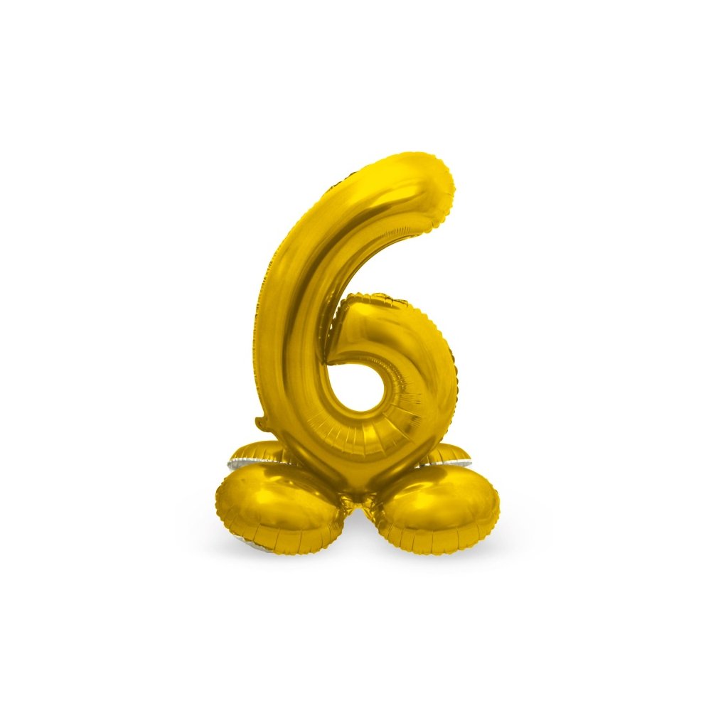 Balónek fóliový číslice 6 samostojná zlatá 72 cm