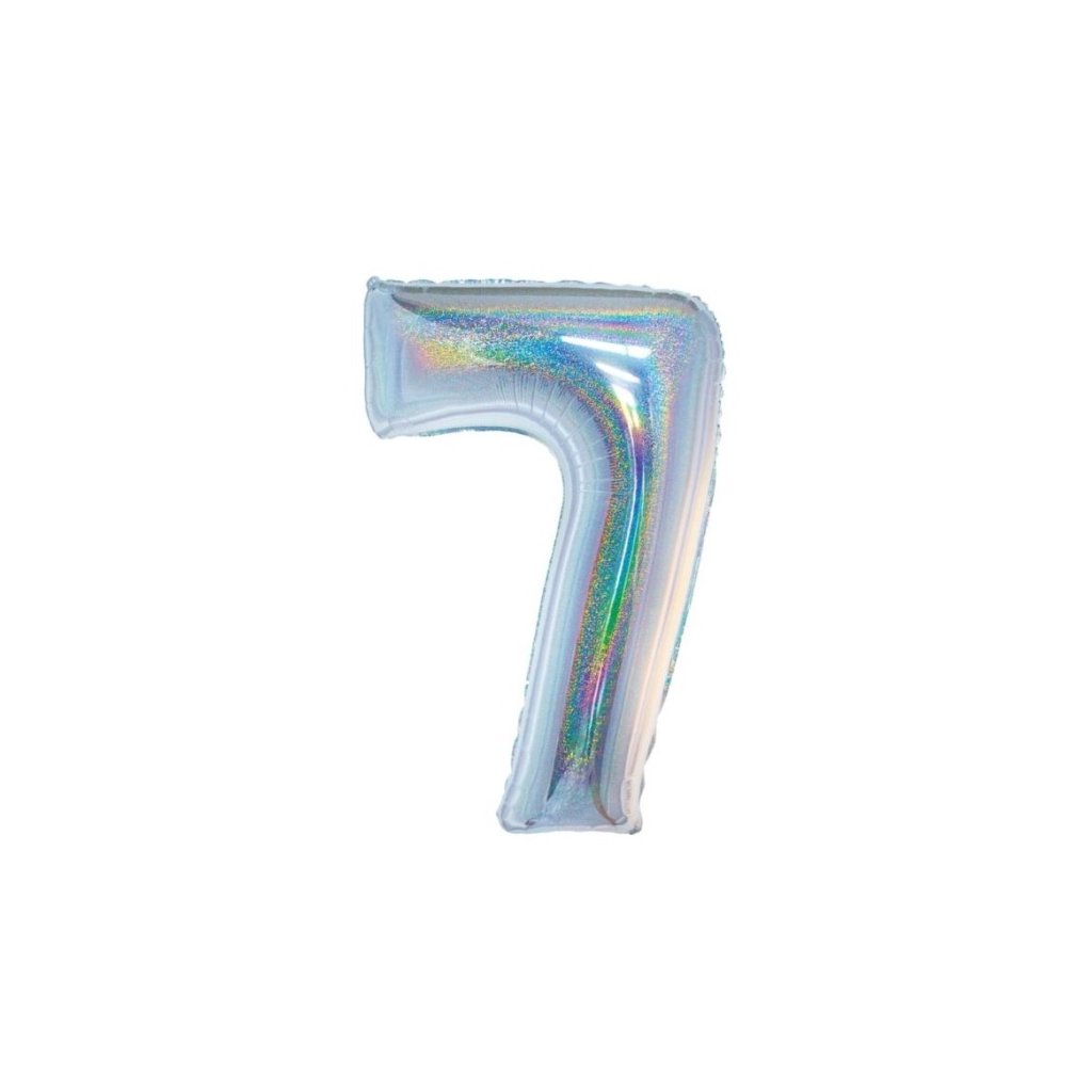 Balónek fóliový číslice 7 holografická stříbrná 76 cm