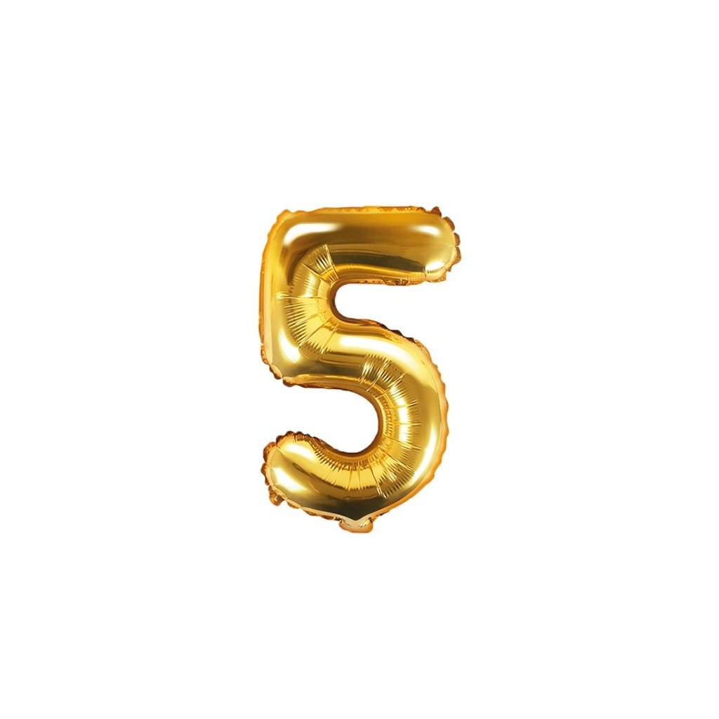 Balónek fóliový číslice 5 zlatá 35 cm